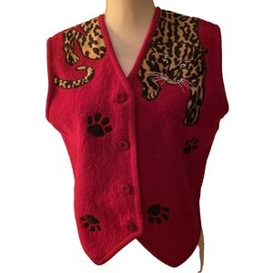 LISA INTERNATIONAL Women's‎ Vest SZ PMedium Boiled Wool Lagenlook Zoo Docent